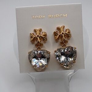 Tory Burch Gold and Silver Heart Drop Earrings